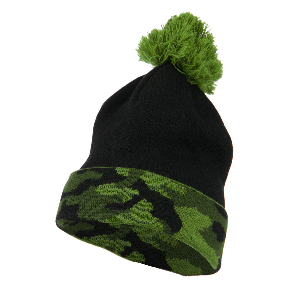 Camouflage Cuff Pom Beanie