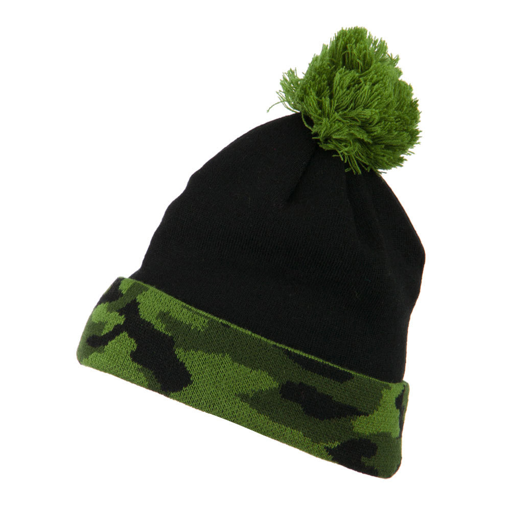 Camouflage Cuff Pom Beanie