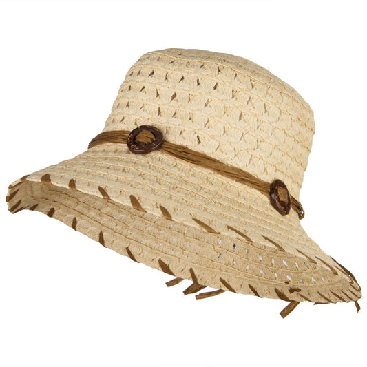 Women's Coconut Buckle Straw Bucket Hat