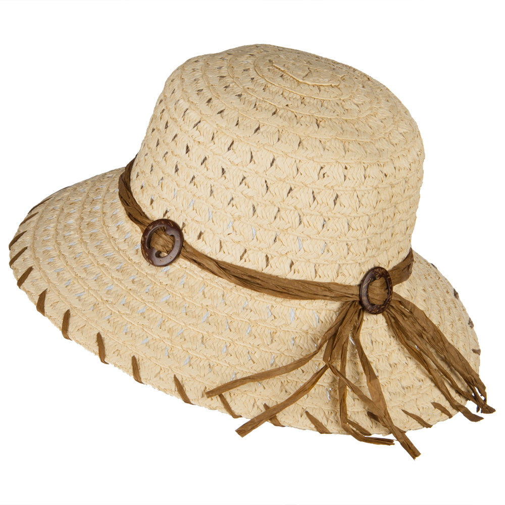 Women's Coconut Buckle Straw Bucket Hat