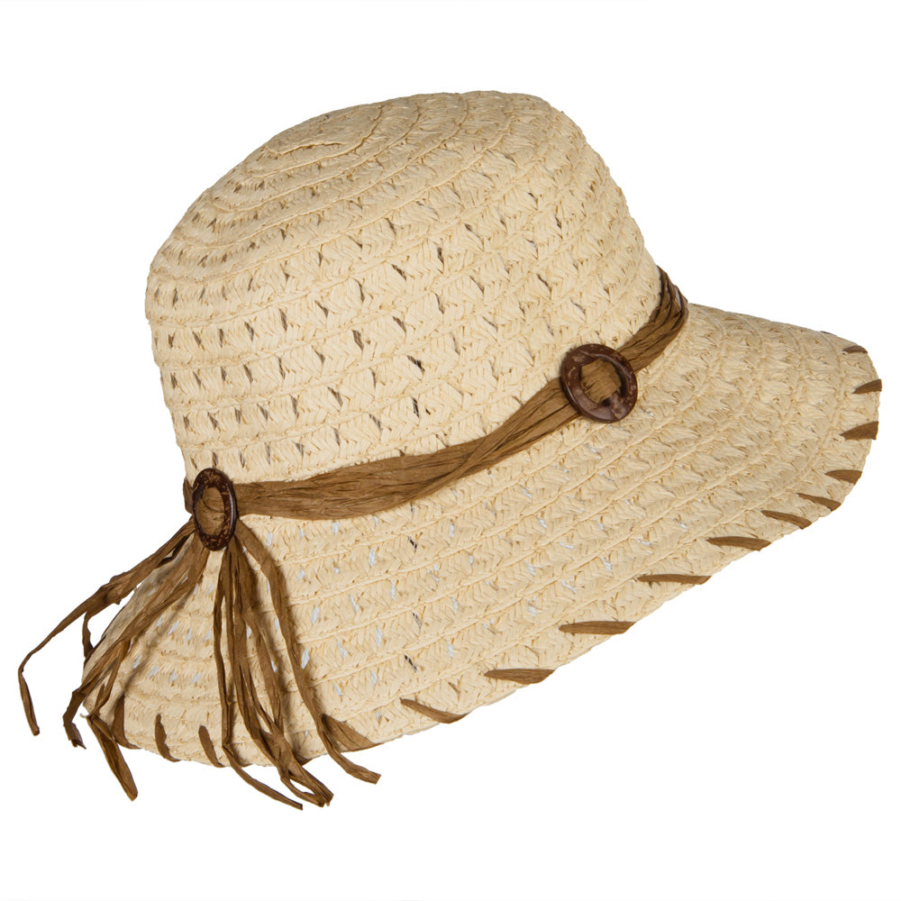 Women's Coconut Buckle Straw Bucket Hat