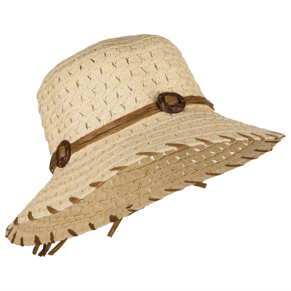 Women's Coconut Buckle Straw Bucket Hat