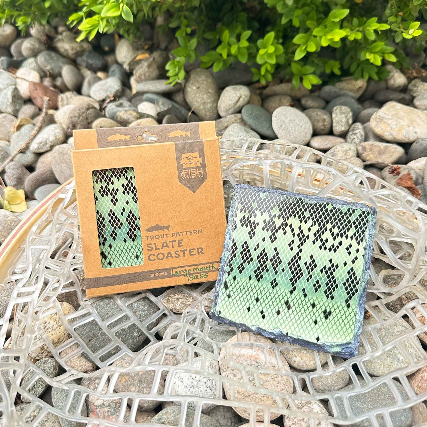 Trout Pattern Slate Coaster Singles