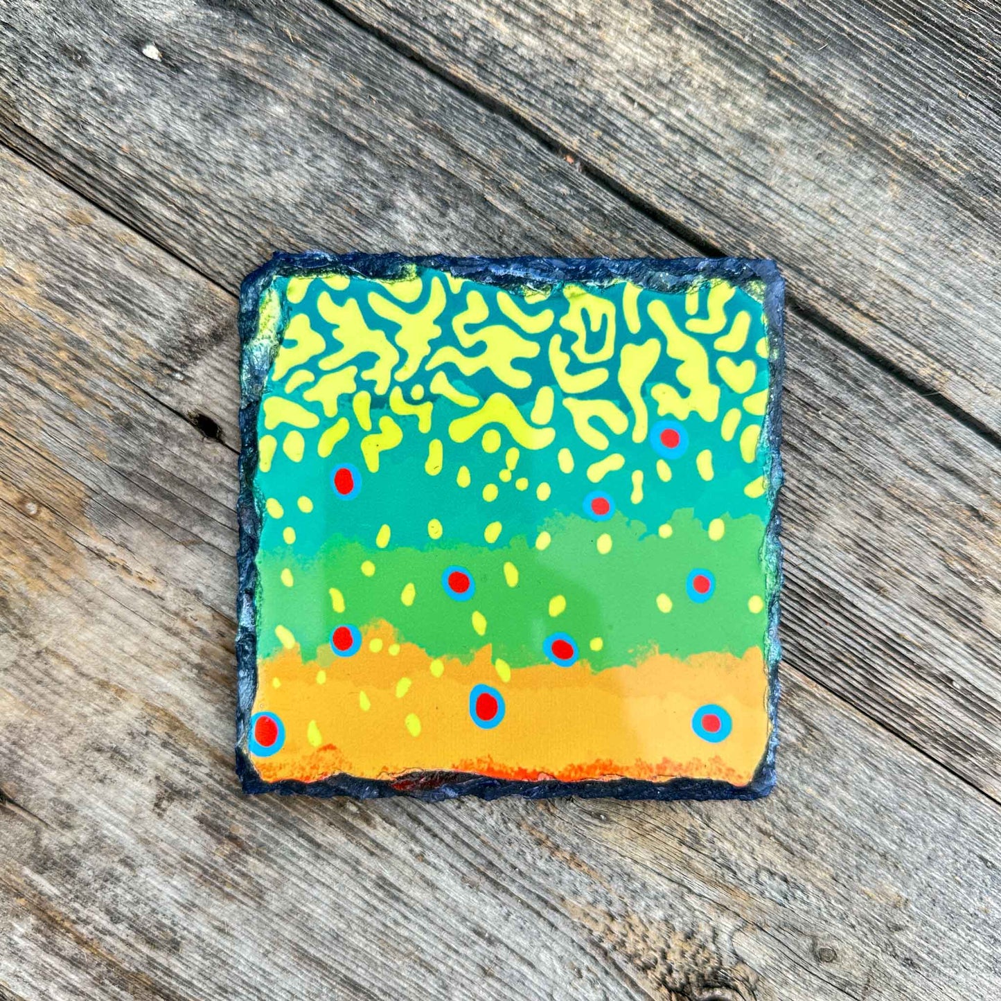 Trout Pattern Slate Coaster Singles