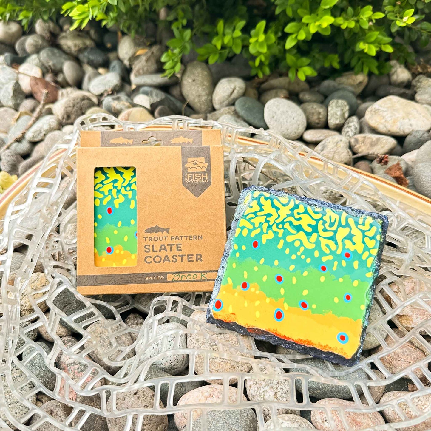 Trout Pattern Slate Coaster Singles