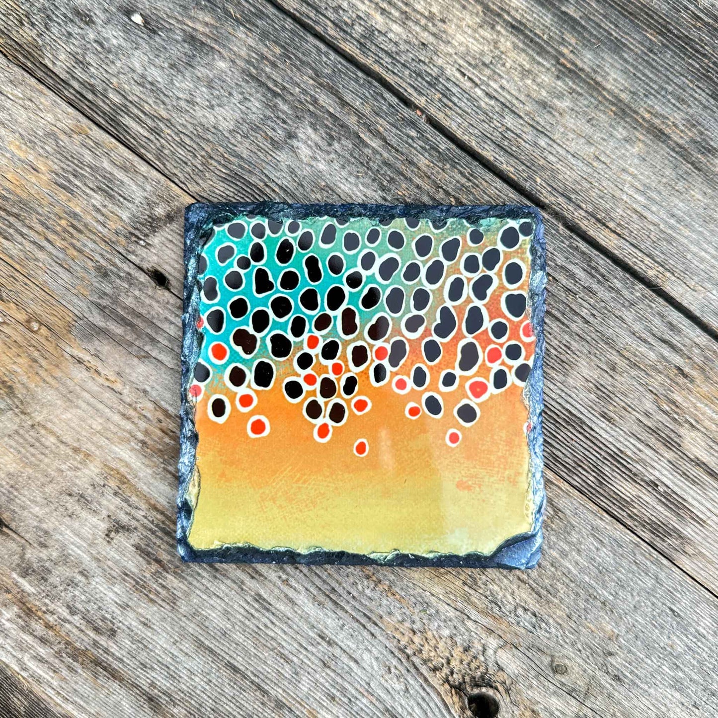 Trout Pattern Slate Coaster Singles