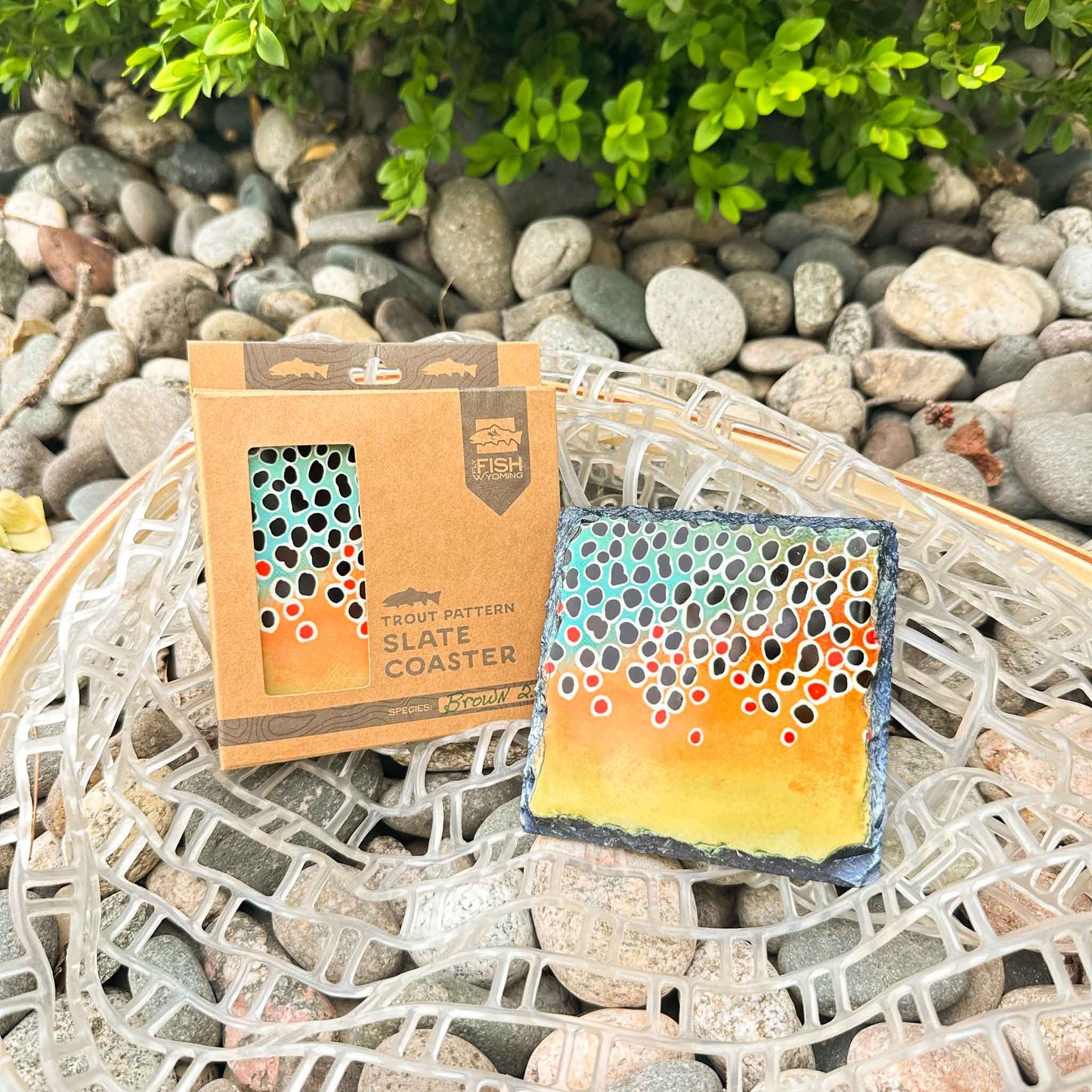 Trout Pattern Slate Coaster Singles