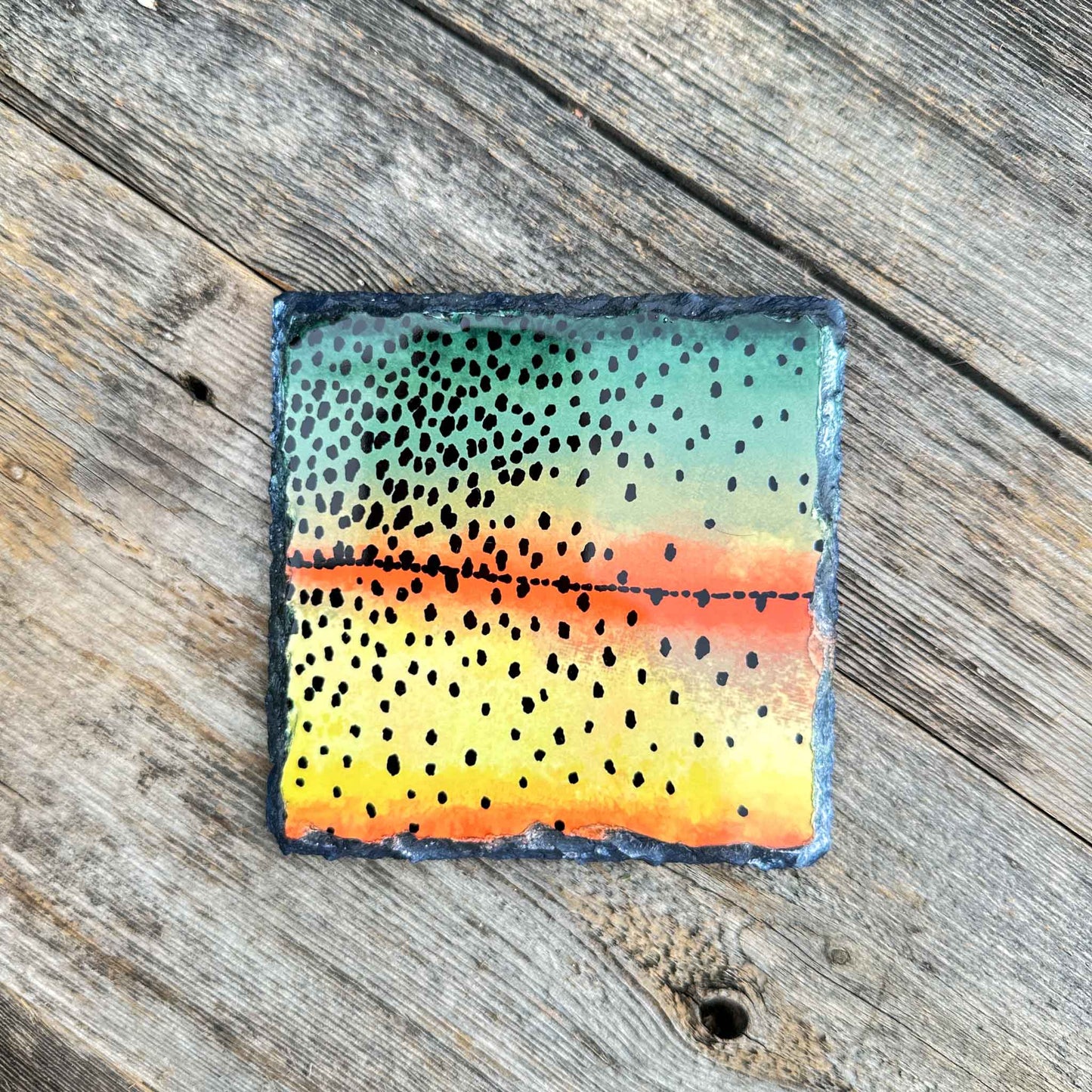 Trout Pattern Slate Coaster Singles