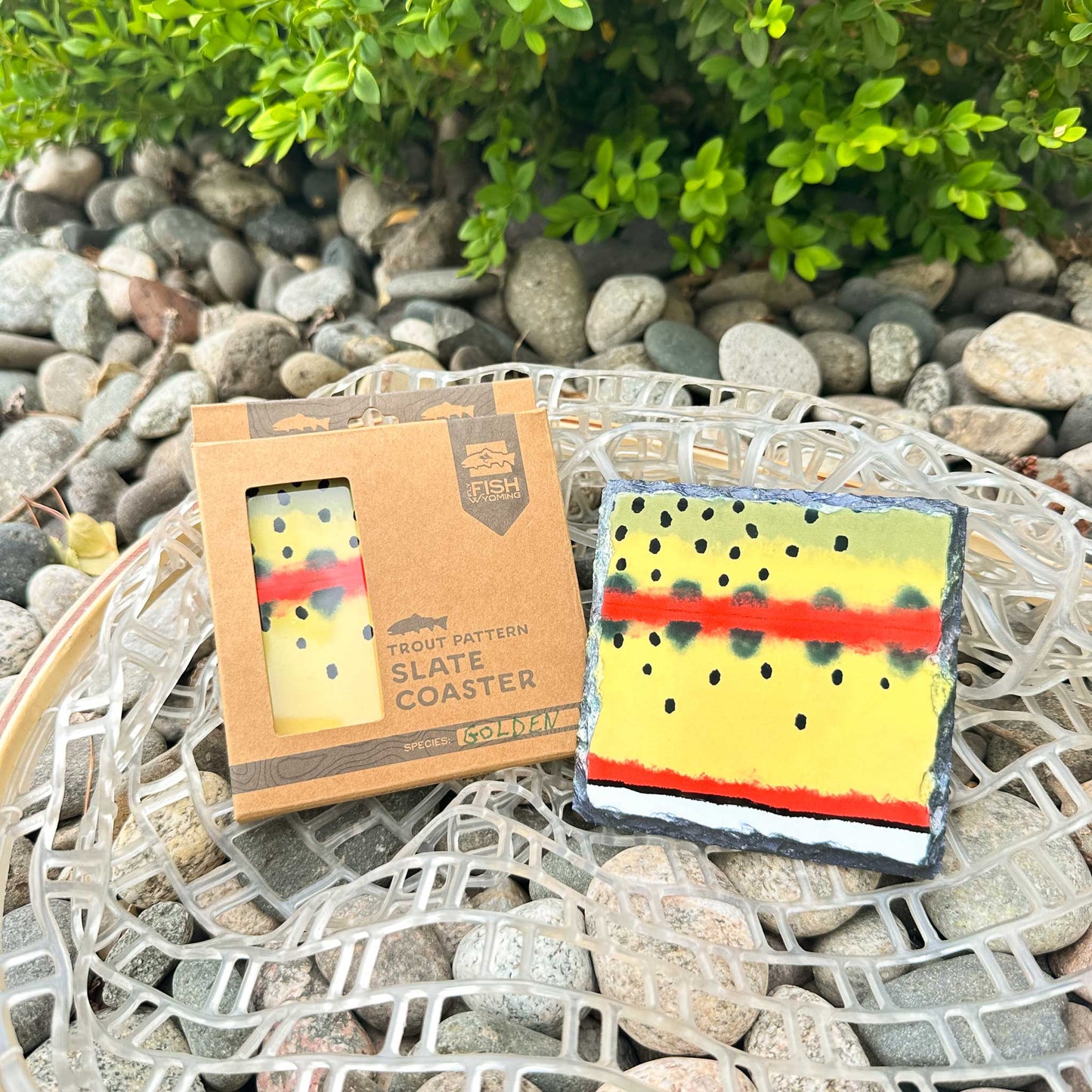 Trout Pattern Slate Coaster Singles