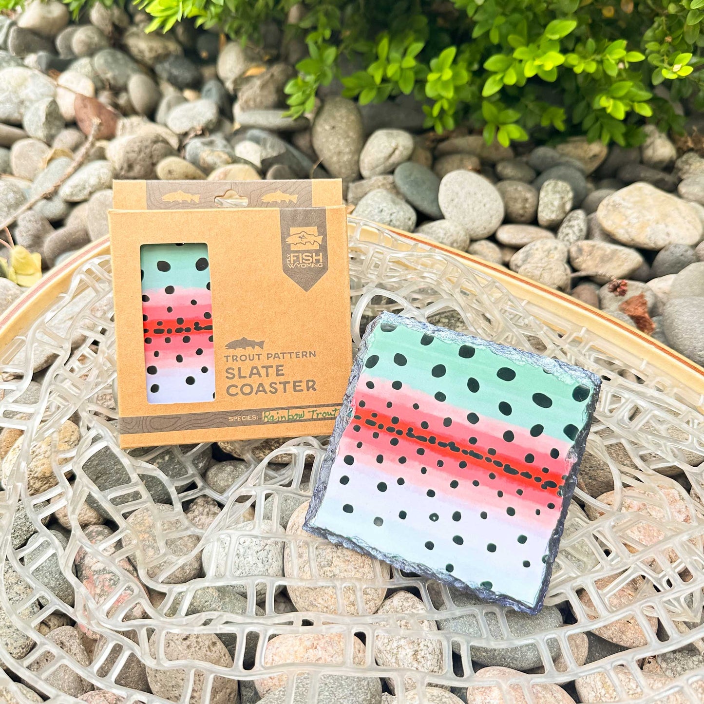 Trout Pattern Slate Coaster Singles