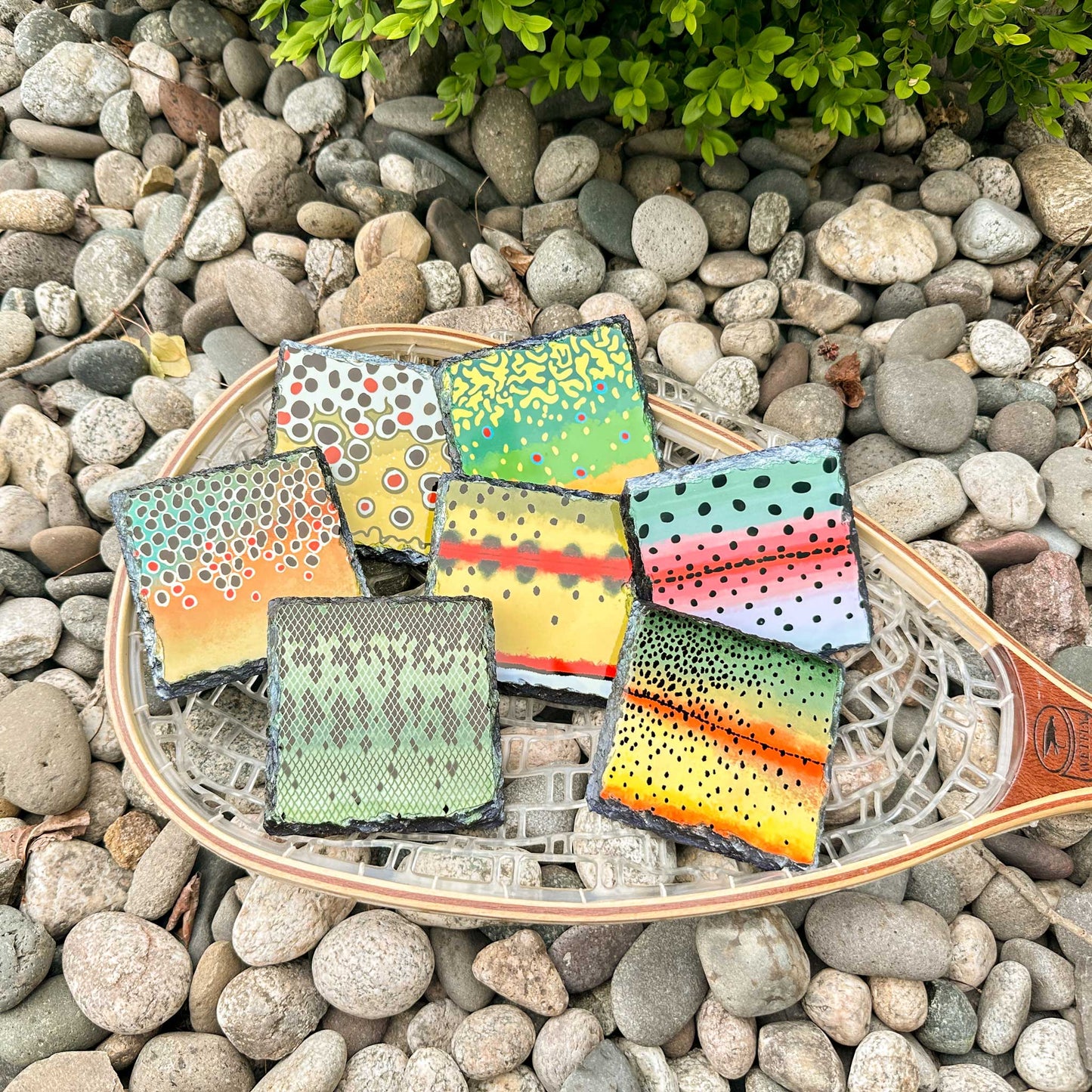 Trout Pattern Slate Coaster Singles