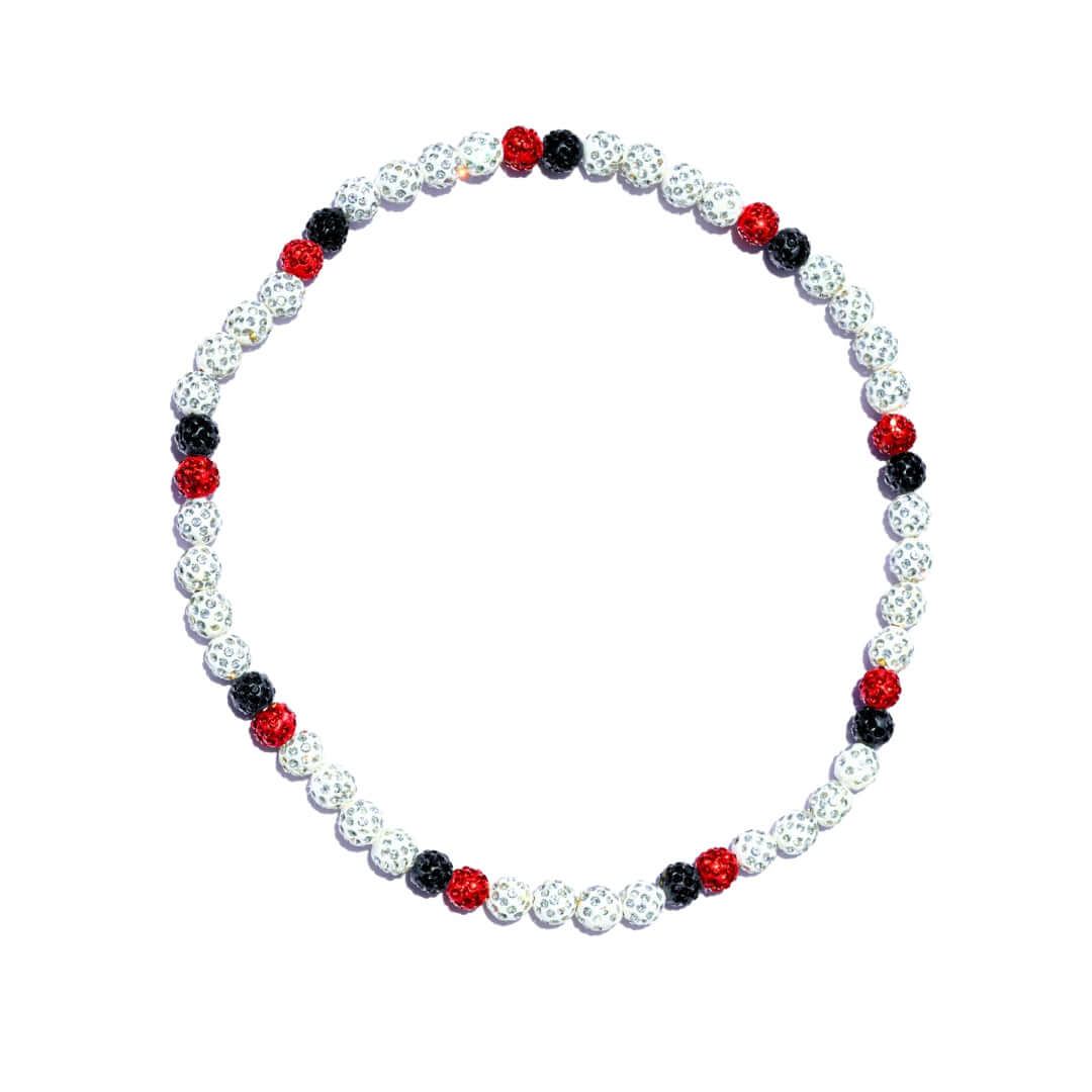 Code Red Iced Out Baseball Bead Necklace | White, Black, & Red