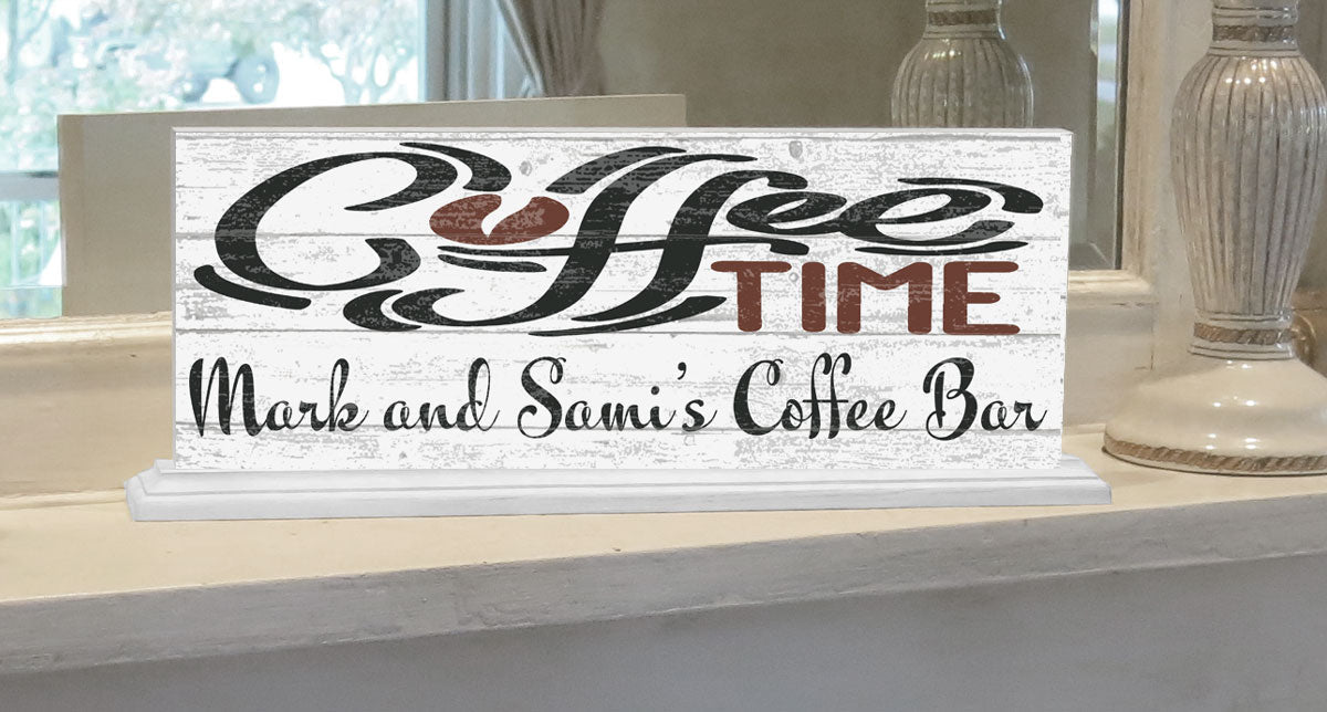 COFFEE TIME Coffee Bar Sign Personalized Solid Wood 16.5in x 6in