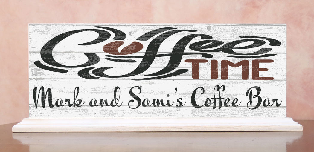 COFFEE TIME Coffee Bar Sign Personalized Solid Wood 16.5in x 6in