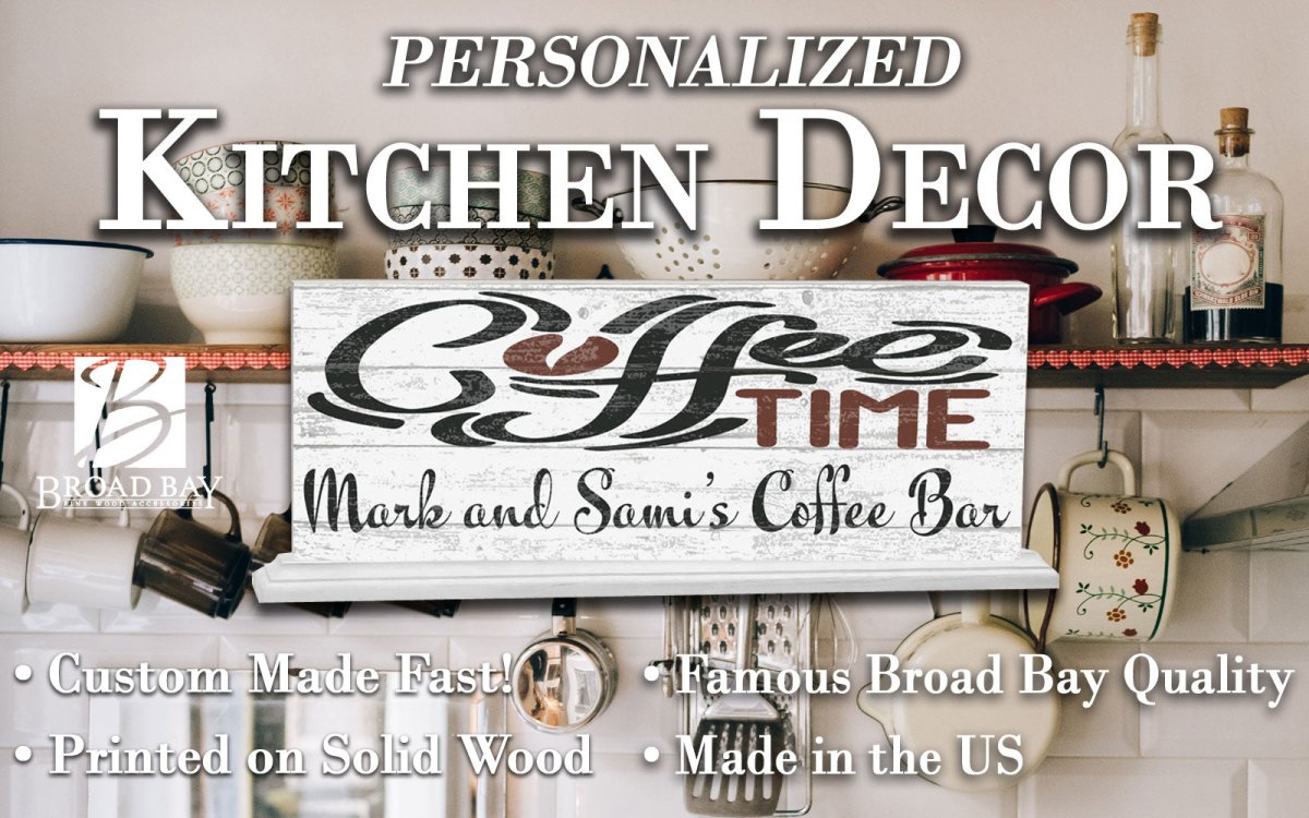 COFFEE TIME Coffee Bar Sign Personalized Solid Wood 16.5in x 6in
