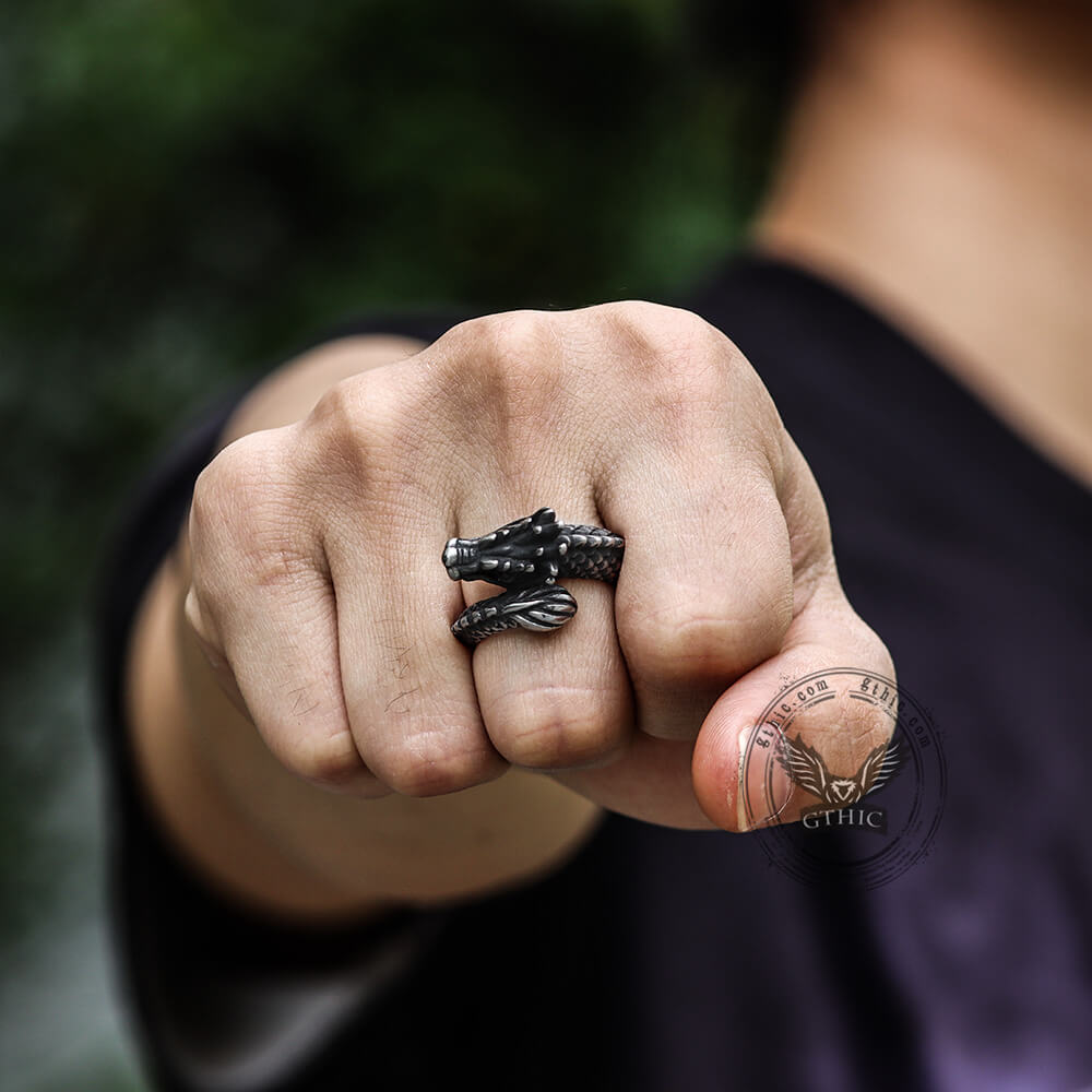 Coiled Dragon Stainless Steel Animal Ring