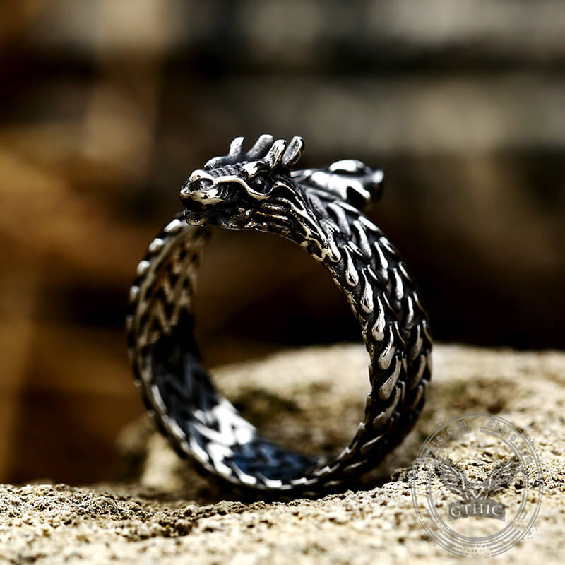 Coiled Dragon Stainless Steel Animal Ring