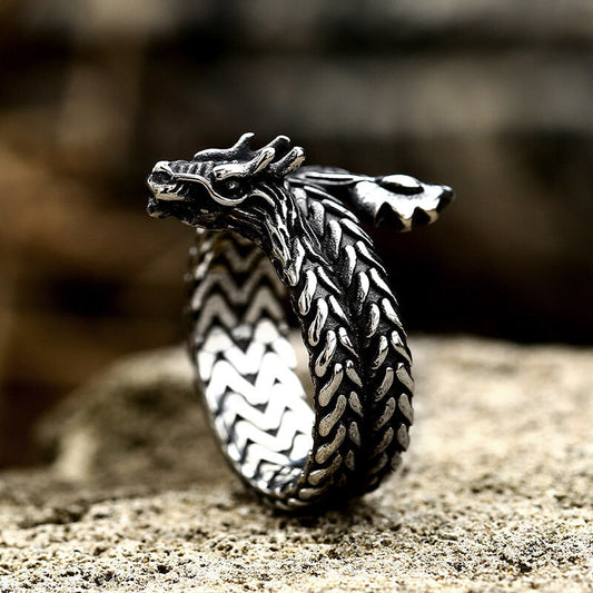 Coiled Dragon Stainless Steel Animal Ring