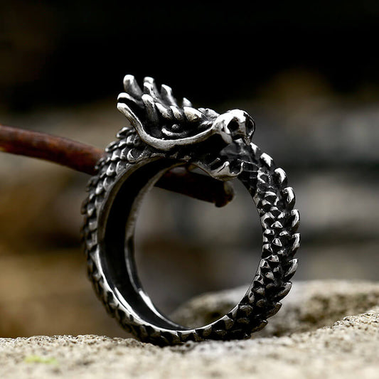 Coiled Dragon Stainless Steel Animal Ring