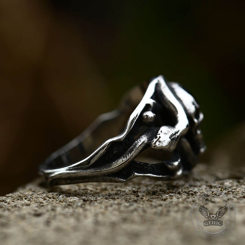 Coiled Snake Stainless Steel Skull Ring