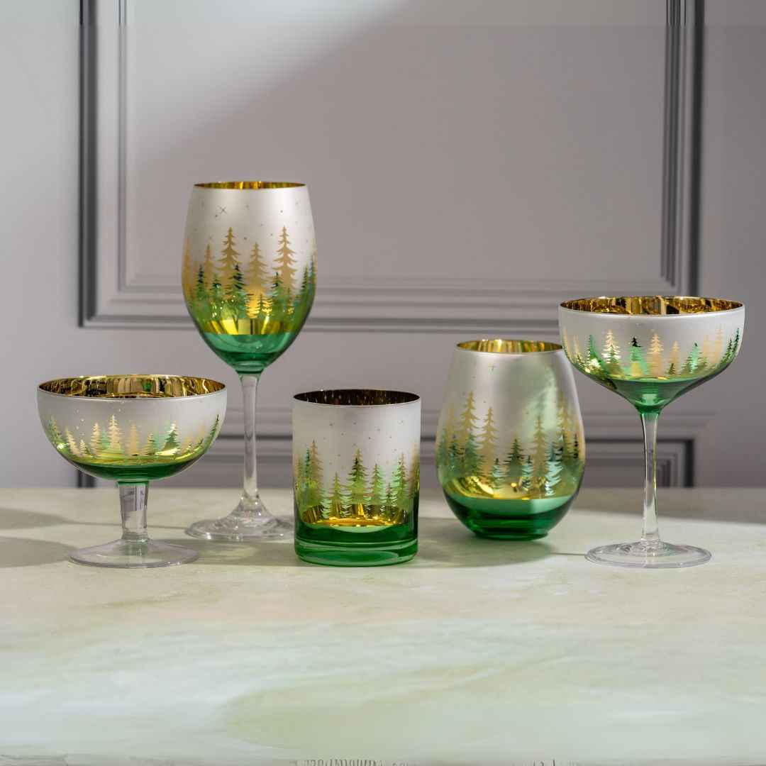 Green Pine Tree Stemless Wine Glasses