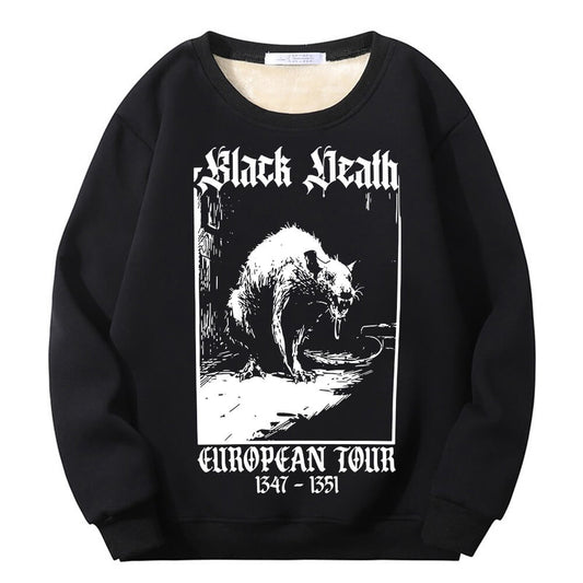 Multicolor Black Death Rat Fleece Sherpa Crew Collar Sweatshirt