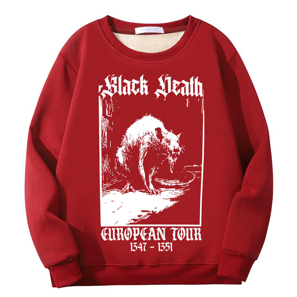 Multicolor Black Death Rat Fleece Sherpa Crew Collar Sweatshirt