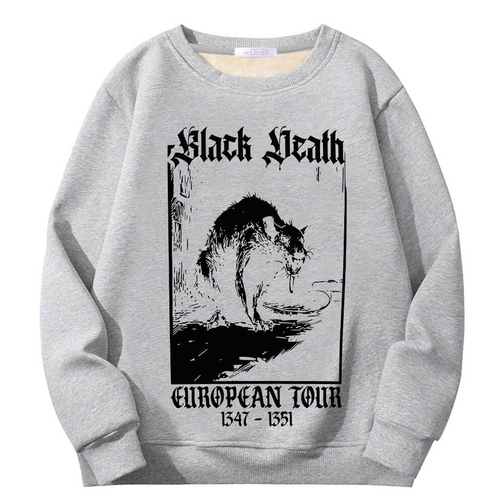 Multicolor Black Death Rat Fleece Sherpa Crew Collar Sweatshirt
