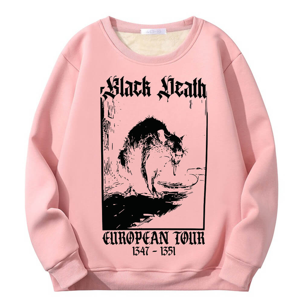 Multicolor Black Death Rat Fleece Sherpa Crew Collar Sweatshirt