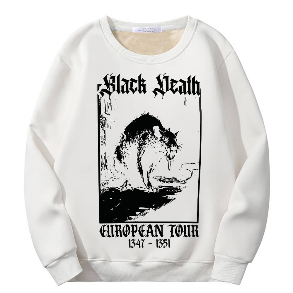 Multicolor Black Death Rat Fleece Sherpa Crew Collar Sweatshirt