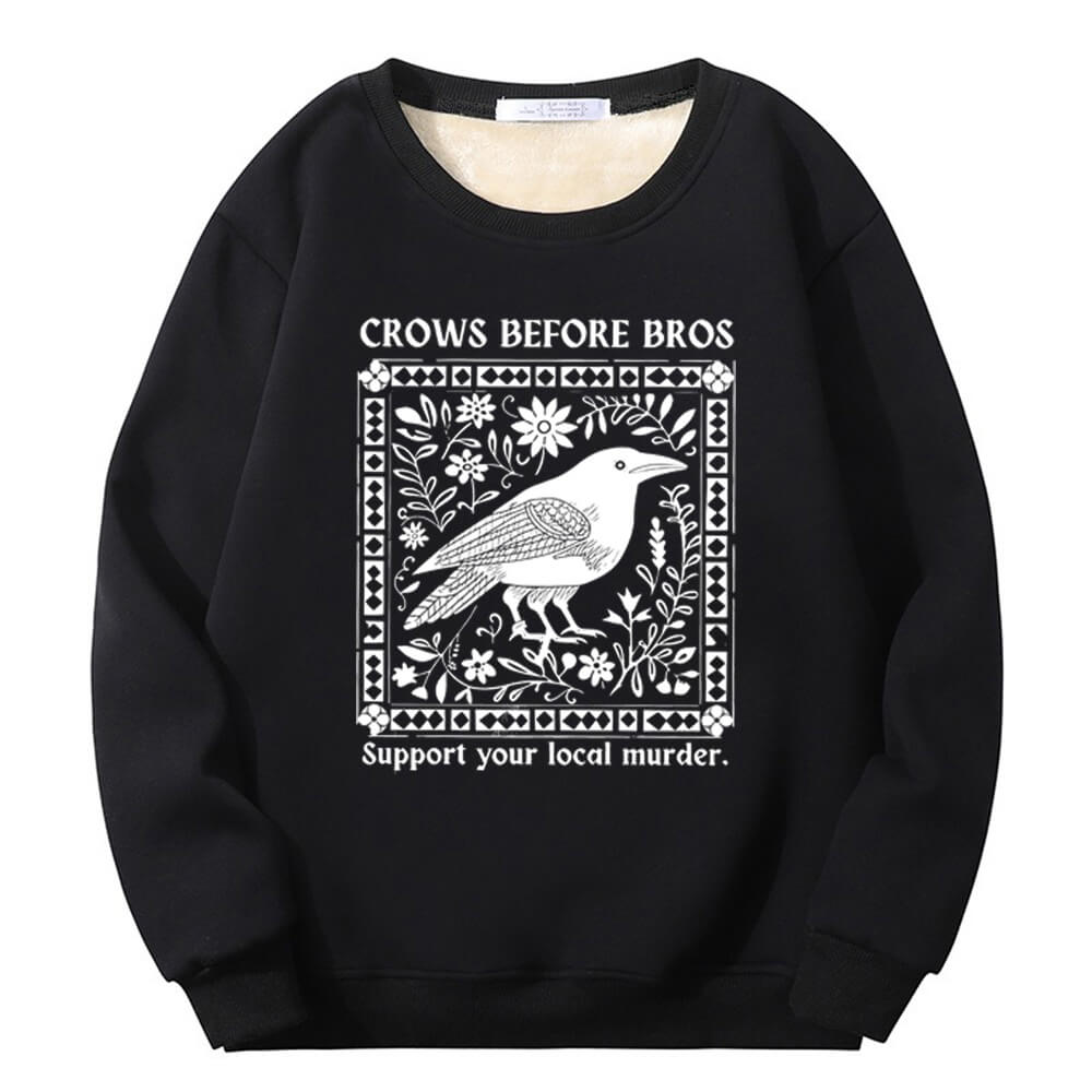 Multicolor Crows Before Bros Crew Collar Fleece Sherpa Sweatshirt