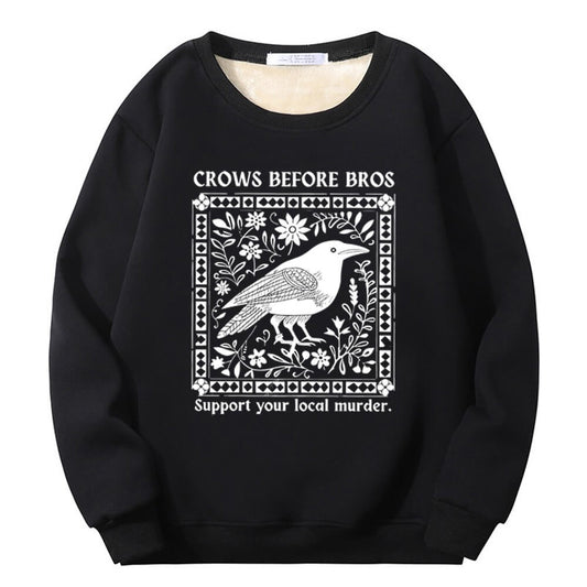 Multicolor Crows Before Bros Crew Collar Fleece Sherpa Sweatshirt