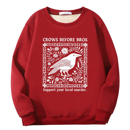 Multicolor Crows Before Bros Crew Collar Fleece Sherpa Sweatshirt