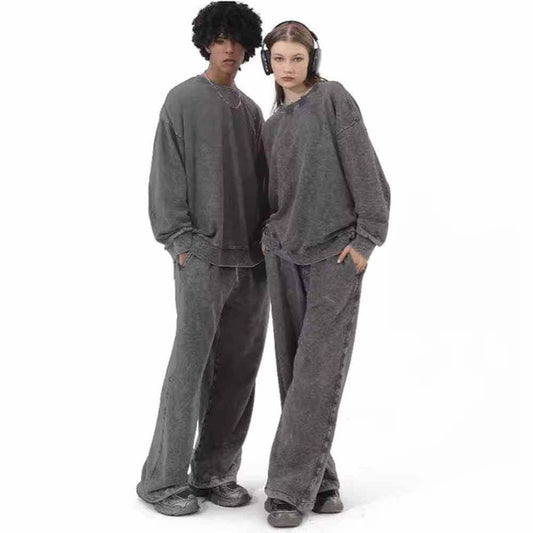 Multicolor Vintage Washed Crew Collar Sweatshirt Pants