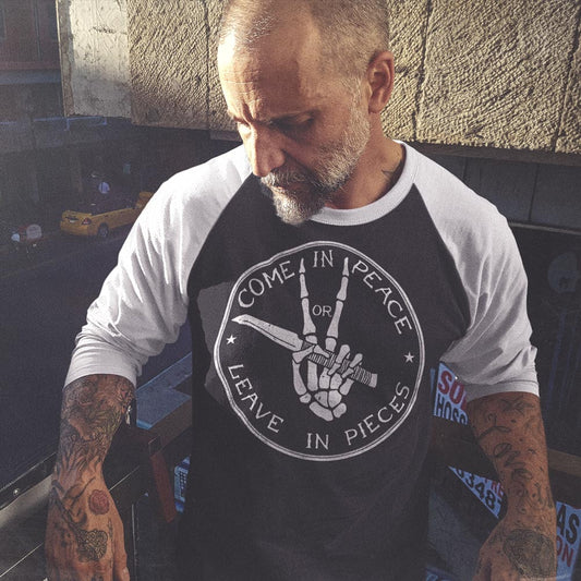 Come in Peace or Leave in Pieces 3/4 Sleeve Softball Shirt