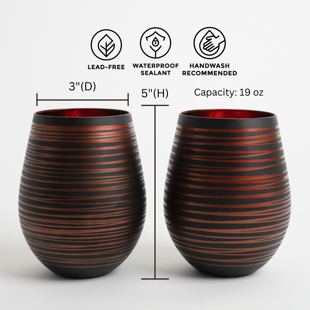 Black Swirl Stemless Wine Glasses