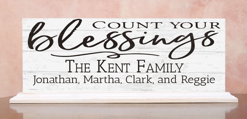 Count Your Blessings Family Name Mantel Sign - SOLID WOOD 16.5in x 6in