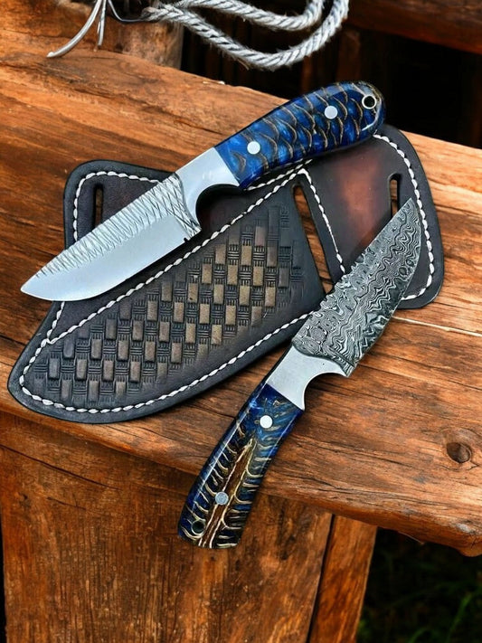 Western Knife with Sheath – Pine Cone & Steel Handle