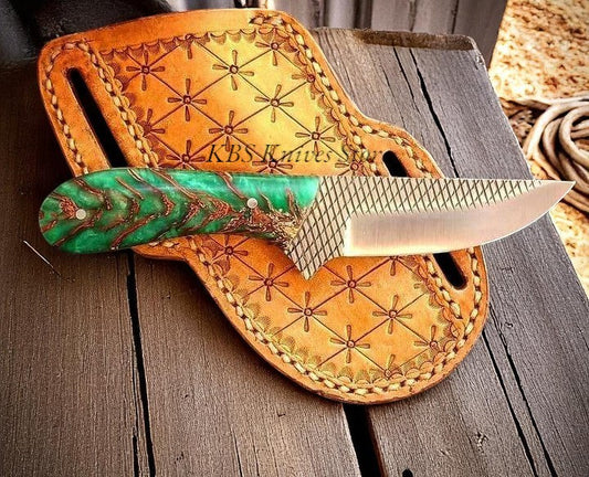 Western Cowboy Belt Knife – Green Pine Cone Handle