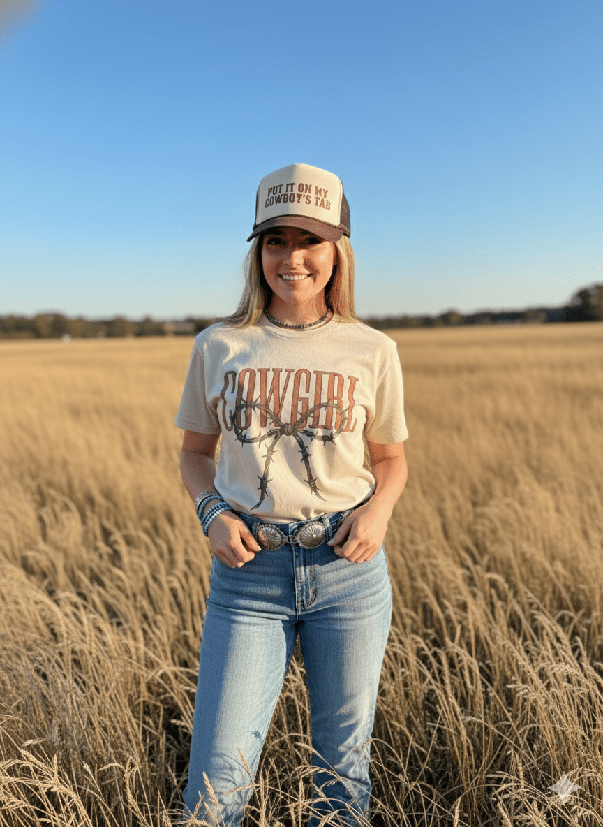 Cowgirl Barbed Wire Bow Graphic Tee