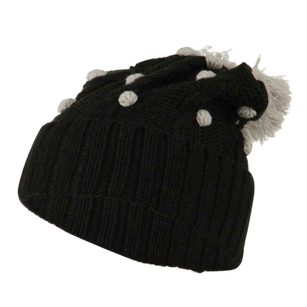 Cable Polka Dot Pom Cuff Beanie