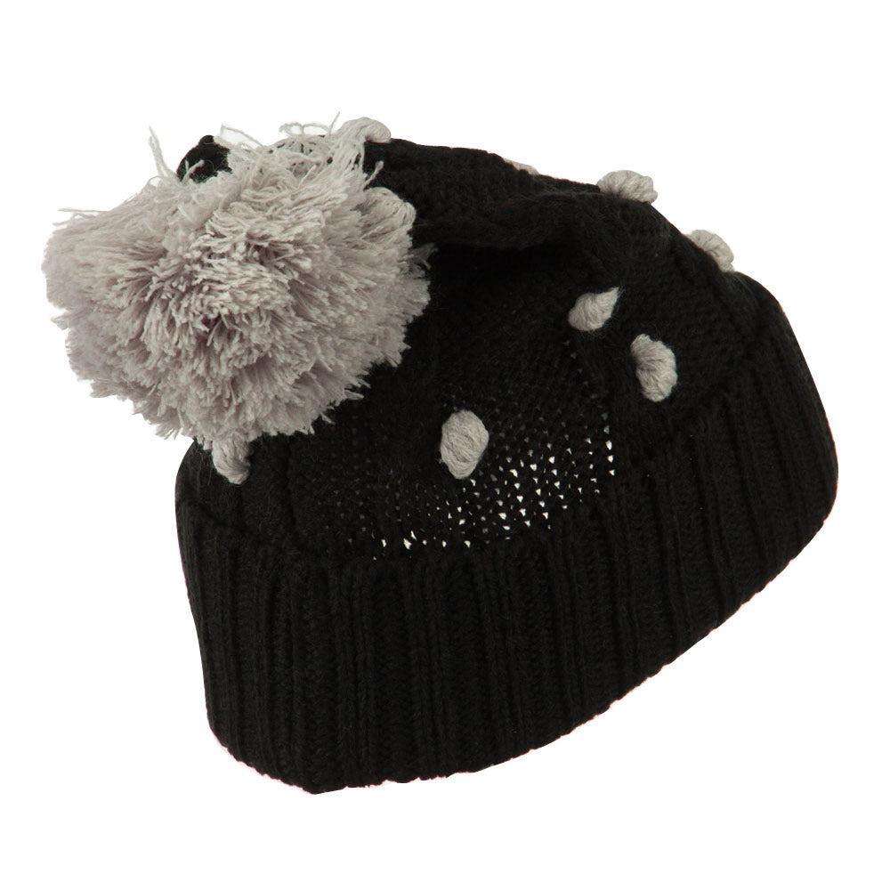 Cable Polka Dot Pom Cuff Beanie