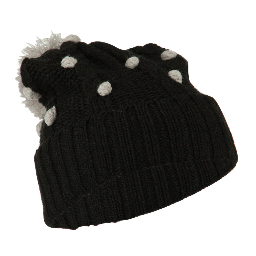 Cable Polka Dot Pom Cuff Beanie