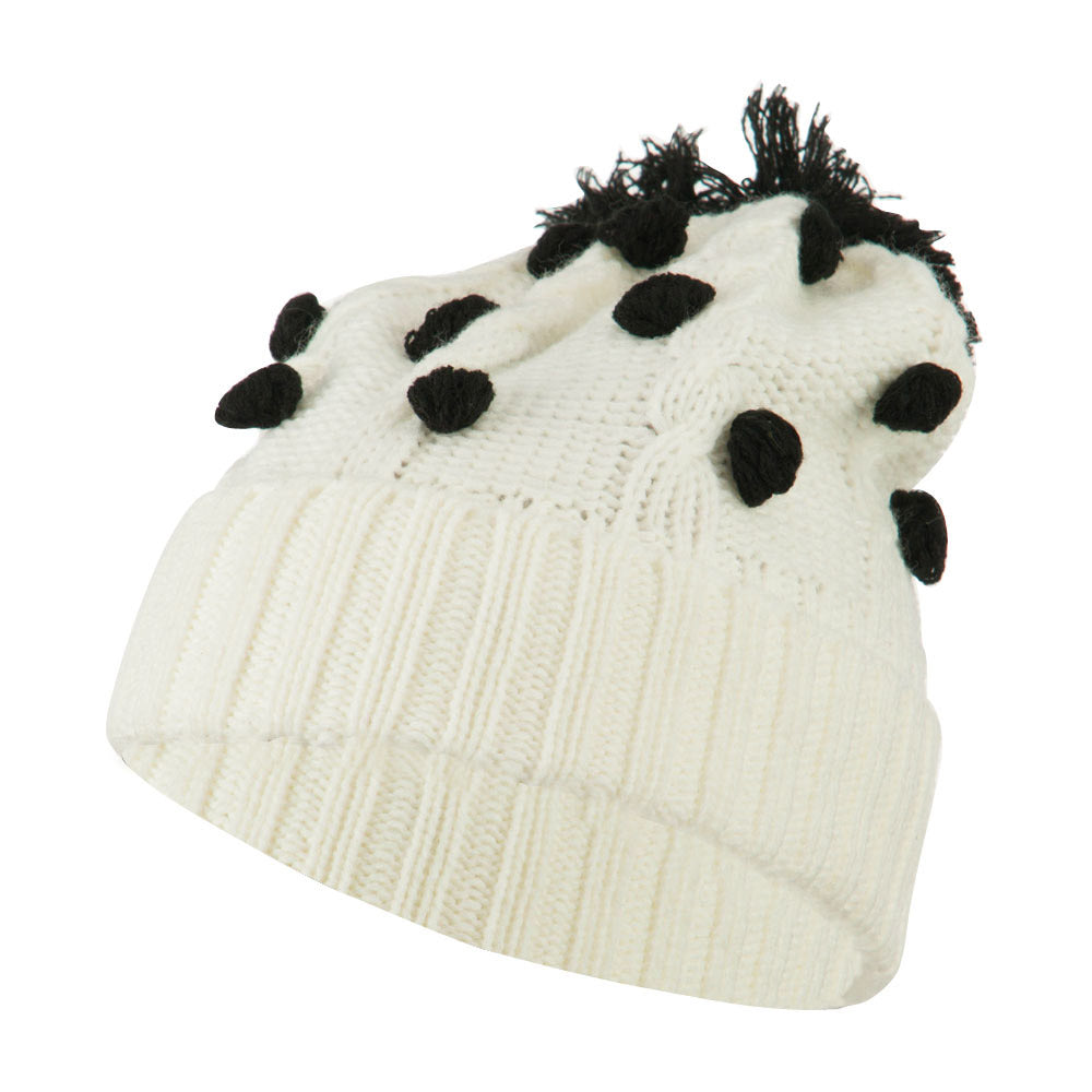 Cable Polka Dot Pom Cuff Beanie