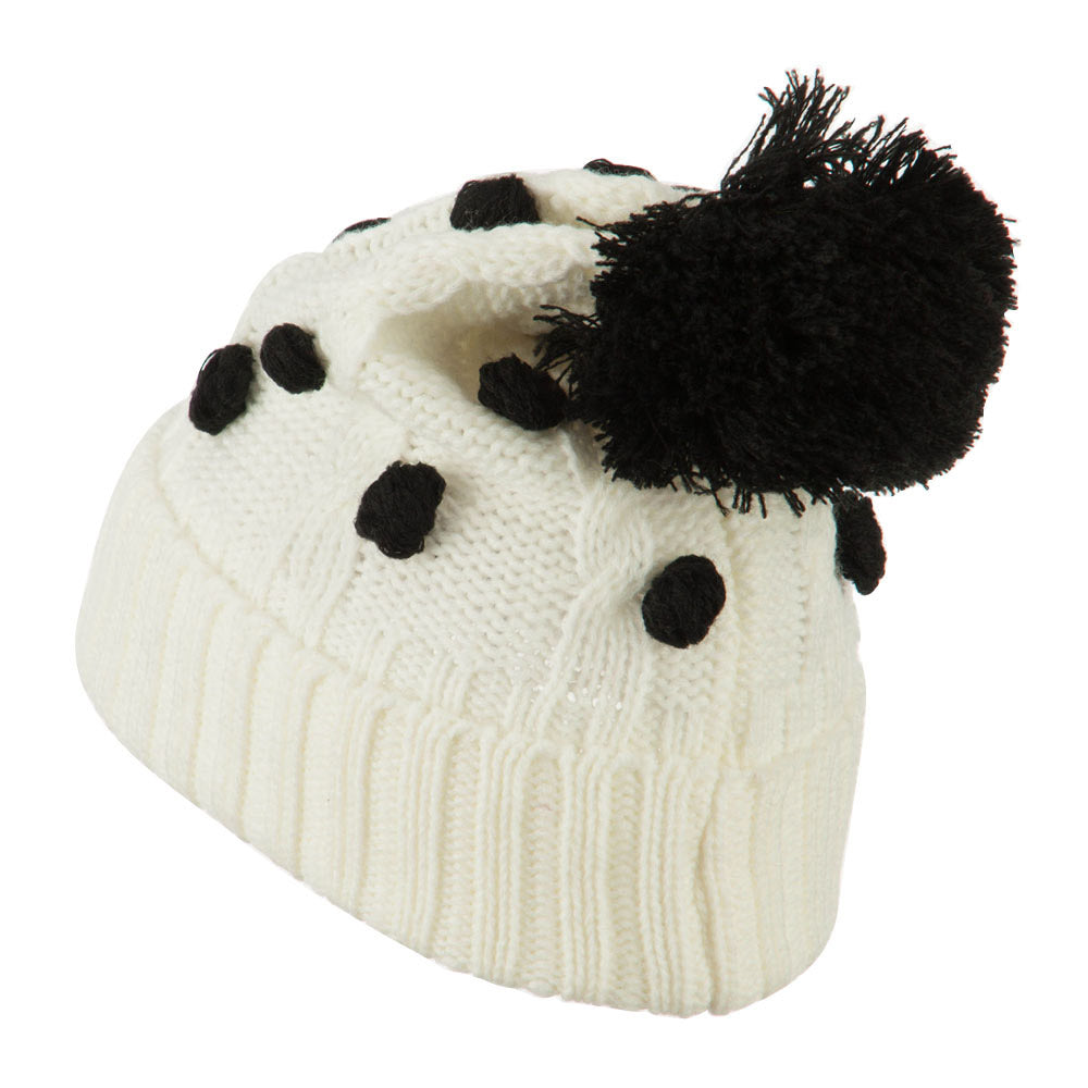 Cable Polka Dot Pom Cuff Beanie
