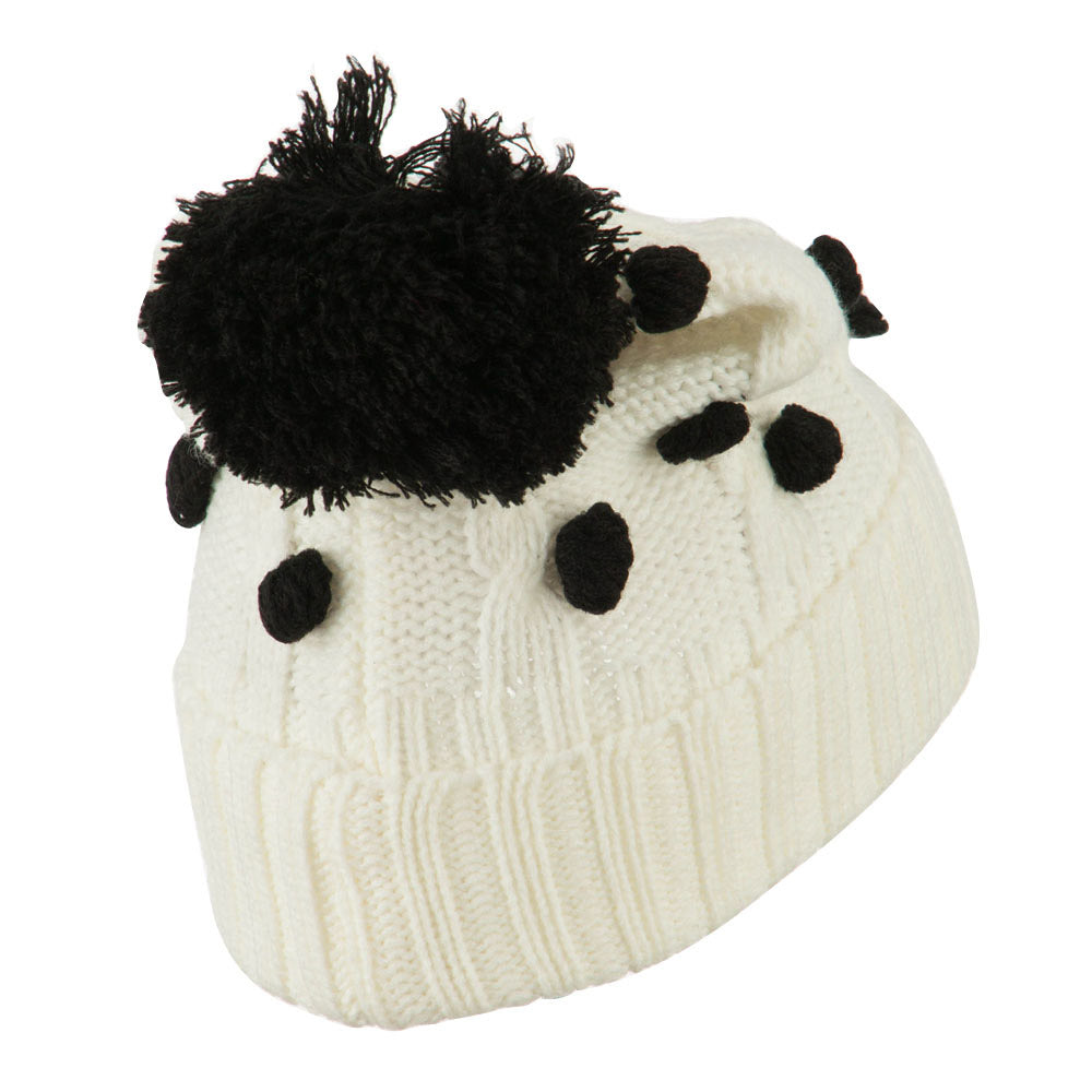 Cable Polka Dot Pom Cuff Beanie