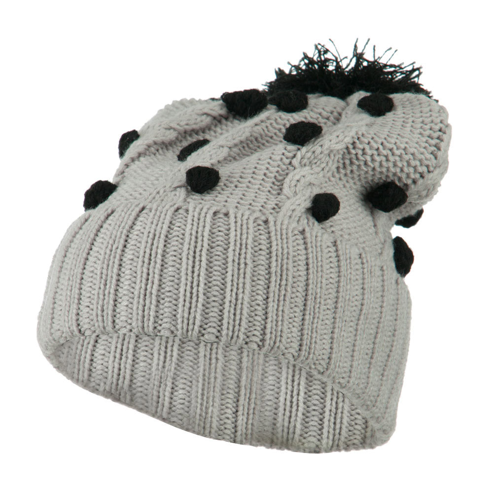 Cable Polka Dot Pom Cuff Beanie