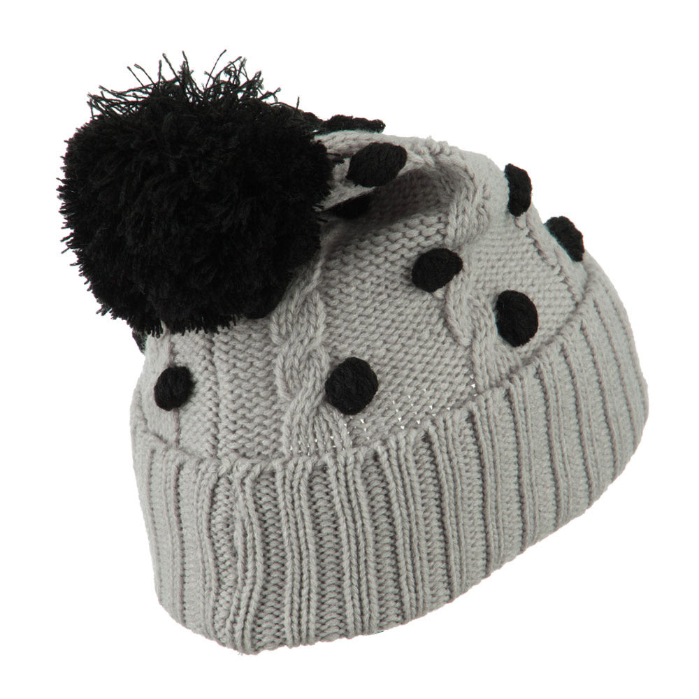 Cable Polka Dot Pom Cuff Beanie