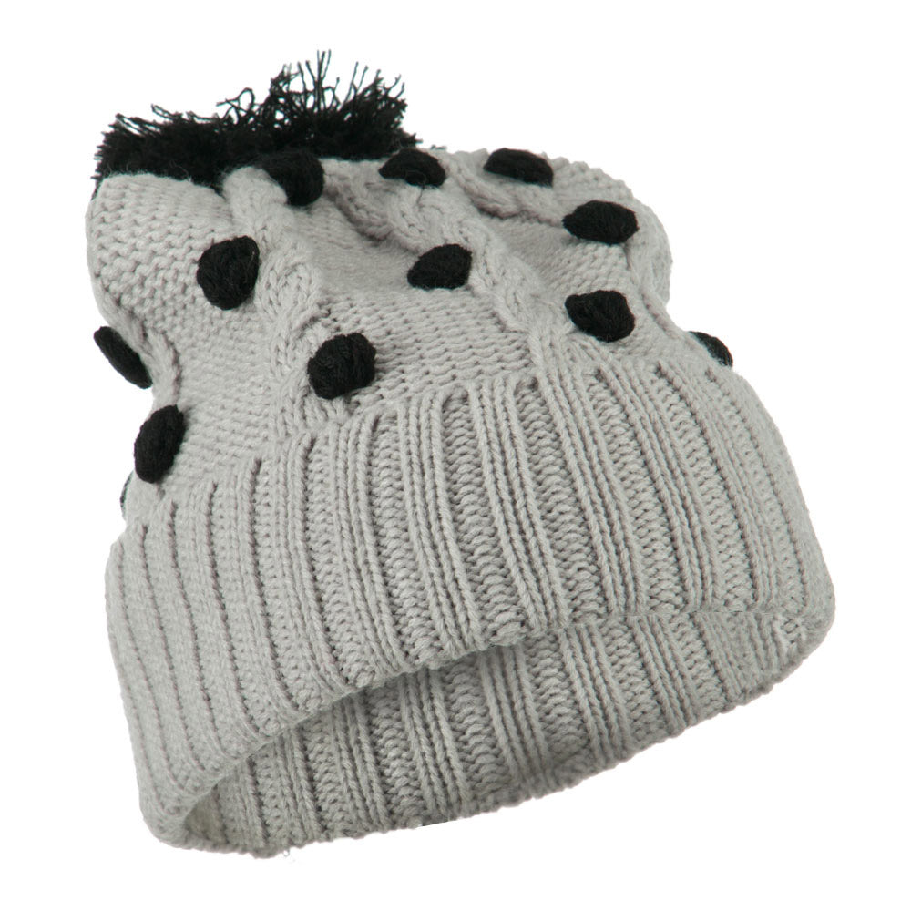 Cable Polka Dot Pom Cuff Beanie