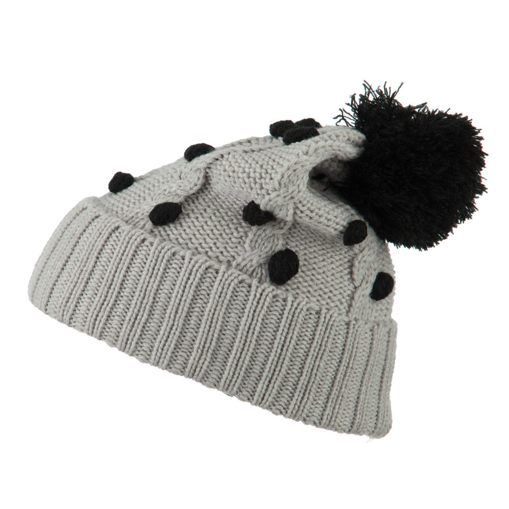 Cable Polka Dot Pom Cuff Beanie